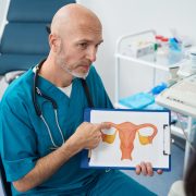 Doctor shows the patient the structure of the female system